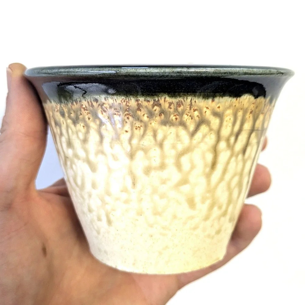 Burhans USA Studio Pottery 3 Piece Set Triangular Planter Bowl Drip Glaze